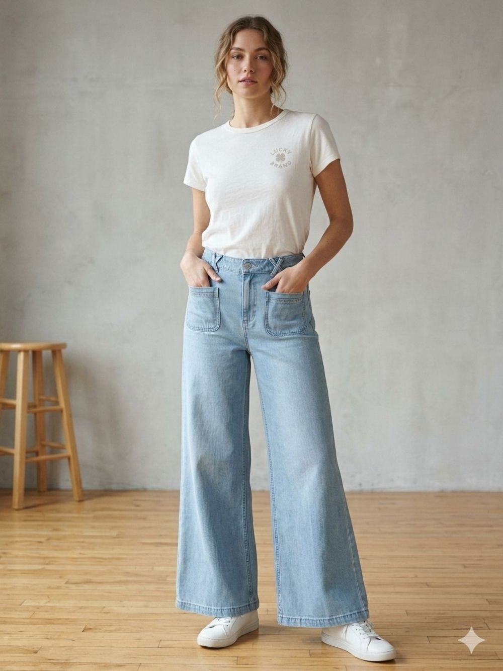 Vintage 70s-Vibe Lucky Brand Light Wash Wide Palazzo Leg Jeans Size 6